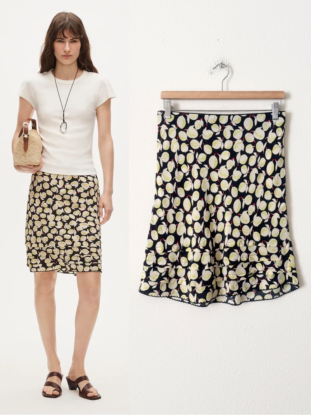 NWT Jcrew SMALL ruffle trim slip skirt in lemon print crepe de chine